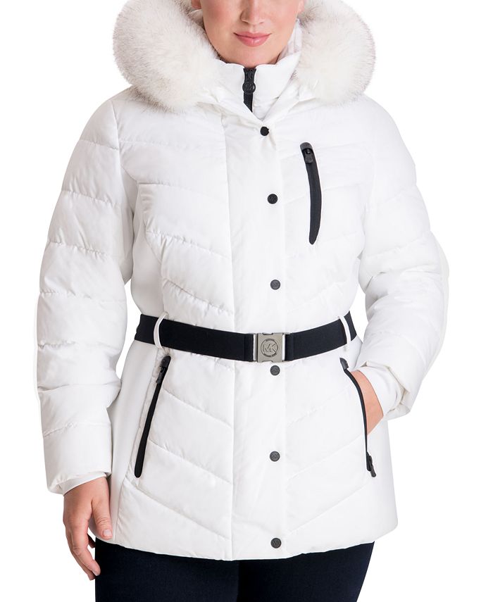 Michael Kors Size Belted Trim Hooded Puffer Coat - Macy's