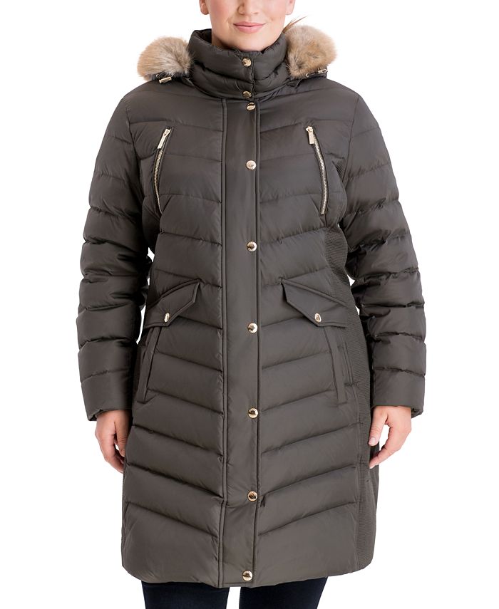 Michael Kors Plus Size Faux-Fur-Trim Hooded Down Puffer Coat - Macy's