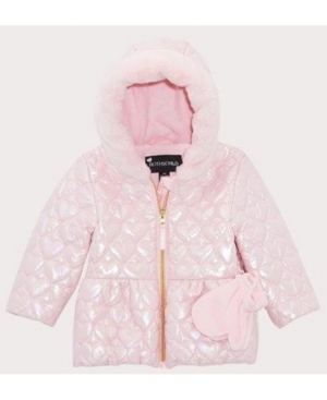 image of Rothschild Baby Girls Irridescent Quitled Heart Jacket With Mittens