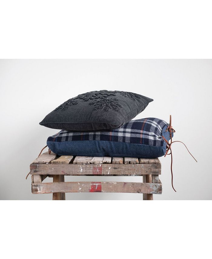 CREATIVE COOP INC Plaid Cotton Flannel Lumbar Pillow with Leather Ties