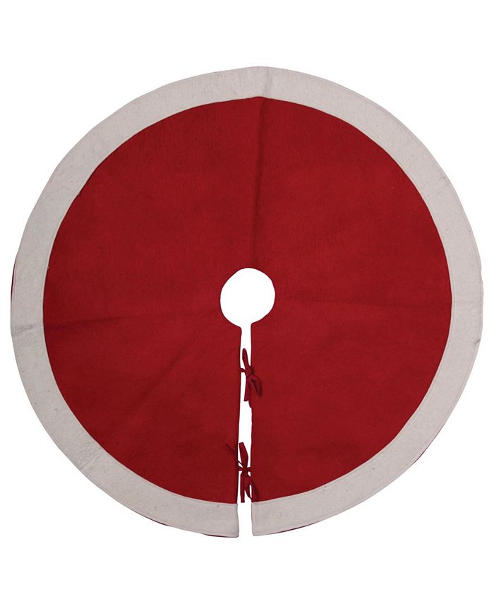 CREATIVE COOP INC Wool Felt Tree Skirt with White Trim Tie Closures