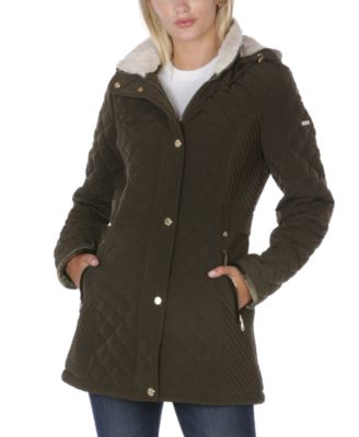 Laundry by Shelli Segal - Fleece-Lined Hooded Quilted Coat