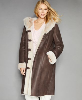 macy's shearling coats womens