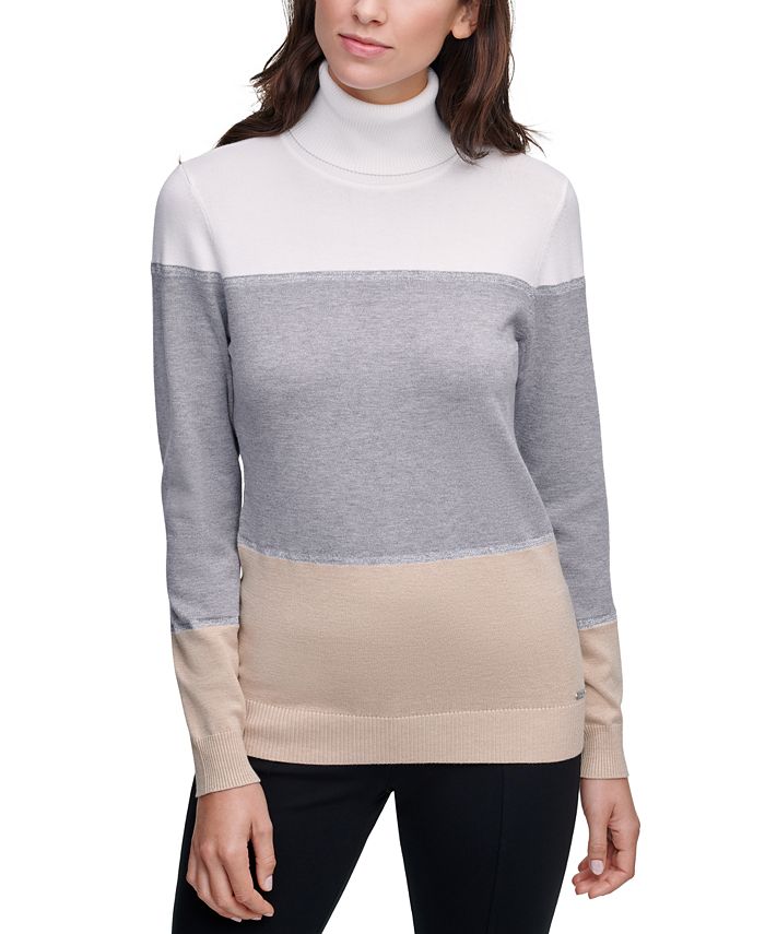 Calvin Klein Colorblocked Turtleneck Sweater - Macy's