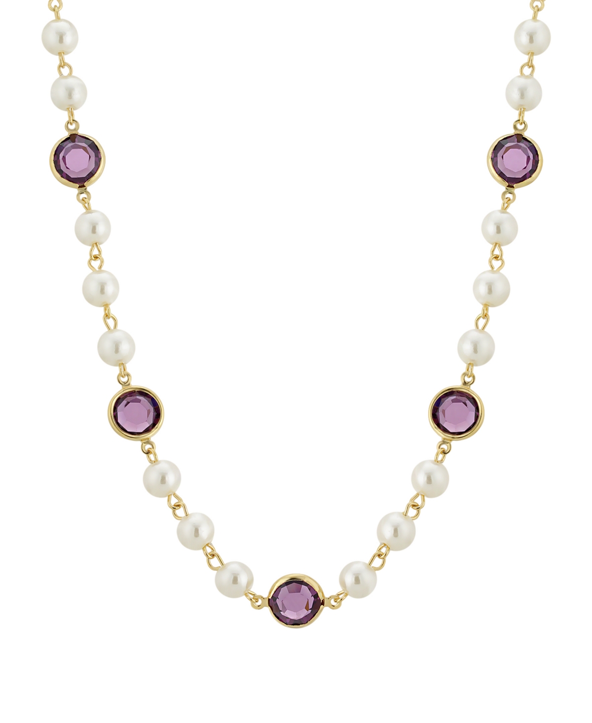 2028 Gold-tone Imitation Pearl With Purple Channels 16" Adjustable Necklace