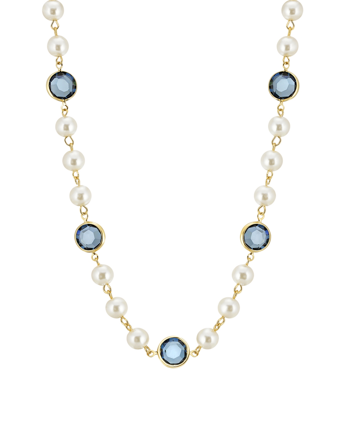 2028 Gold-tone Imitation Pearl With Dark Blue Channels 16" Adjustable Necklace
