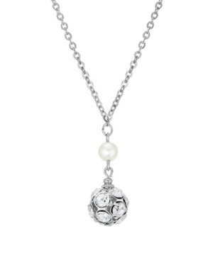 image of 2028 Silver-Tone Imitation Pearl Crystal Fireball Drop 16