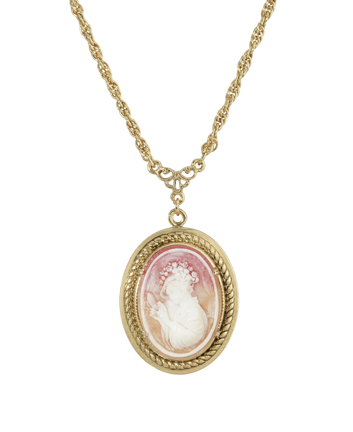 2028 Gold-tone Oval Cameo 18" Necklace In Orange