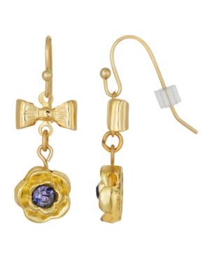 image of 2028 Gold-Tone Purple Flower Bow Drop Earrings