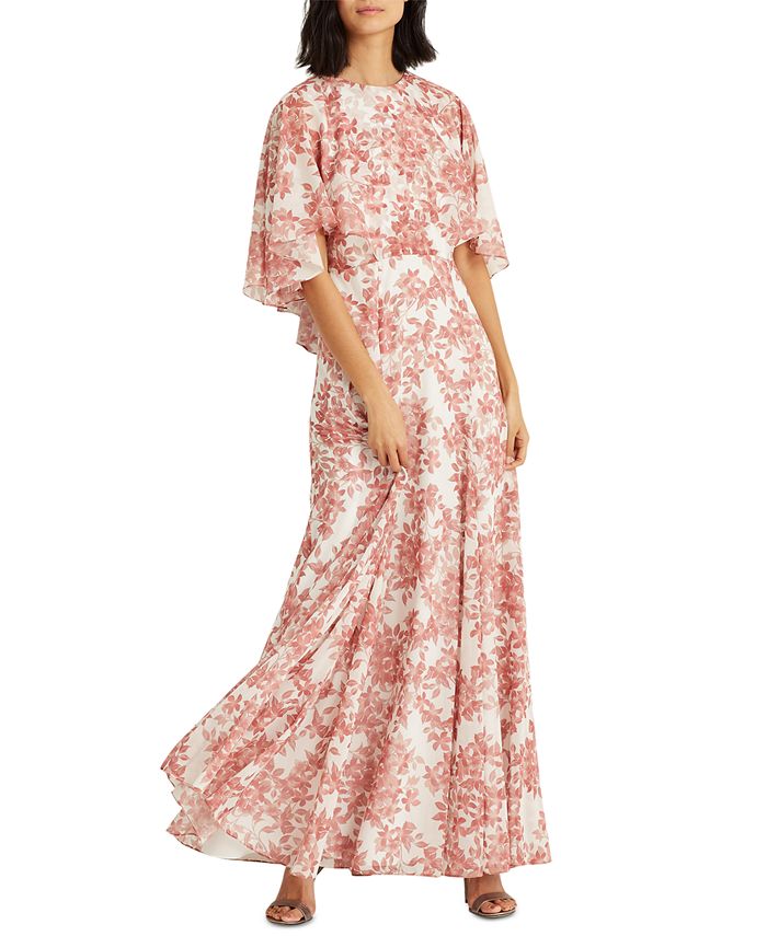 Lauren Ralph Lauren Floral Georgette Cape Gown - Macy's