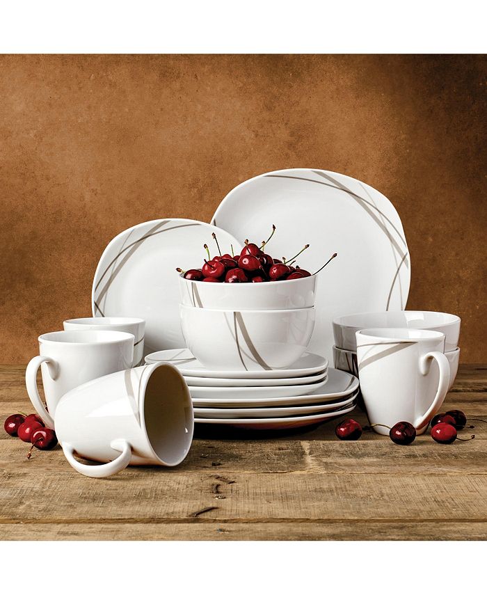 Tabletops Unlimited Tabletops Gallery Curves Square 16PC Dinnerware Set, Service for 4 Macy's