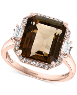 image of Effy Smoky Quartz (6-3/4 ct. t.w.) & Diamond (1/3 ct. t.w.) Ring in 14k Rose Gold