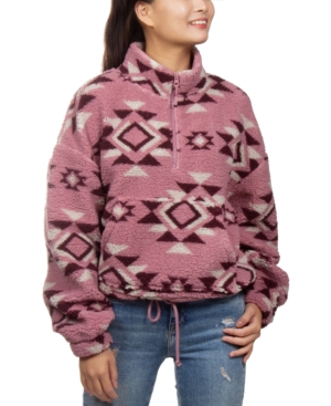 image of Hippie Rose Juniors- Printed Sherpa Quarter-Zip Top