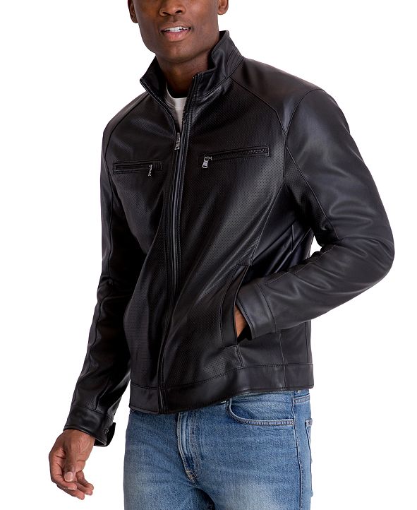 Michael Kors Men's Perforated Faux Leather Moto Jacket & Reviews ...