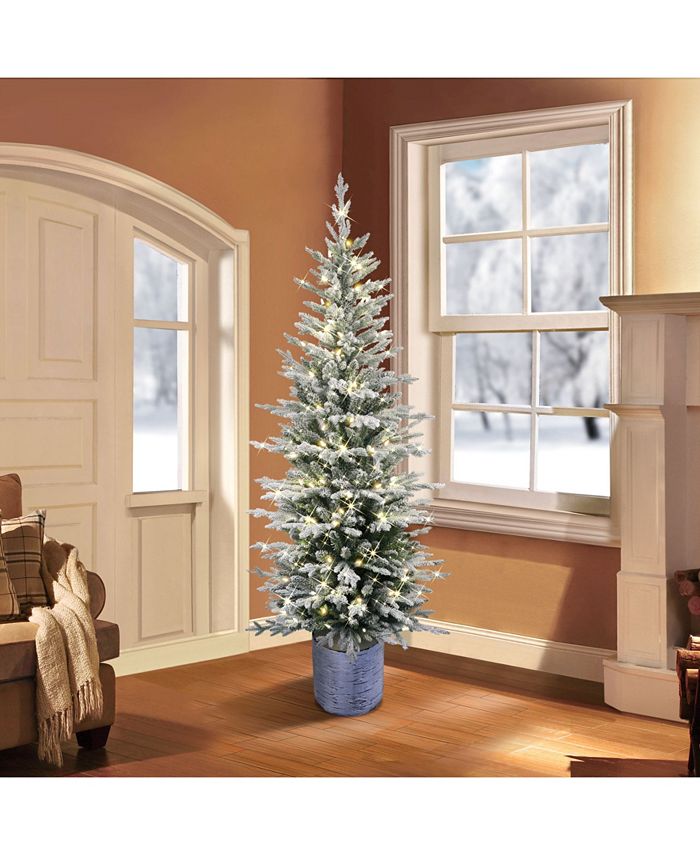 Puleo 6' PreLit Potted Flocked Arctic Fir Pencil Artificial Christmas Tree & Reviews Shop All