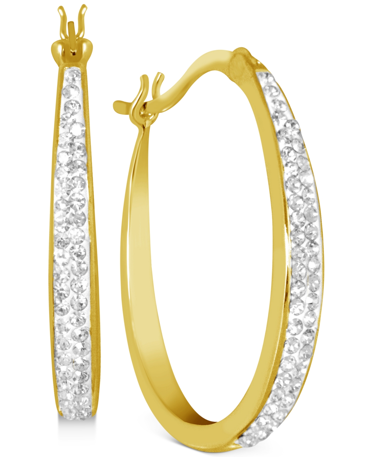 Crystal Tapered Hoop Earrings in Silver-Plate, 1.2" - Gold