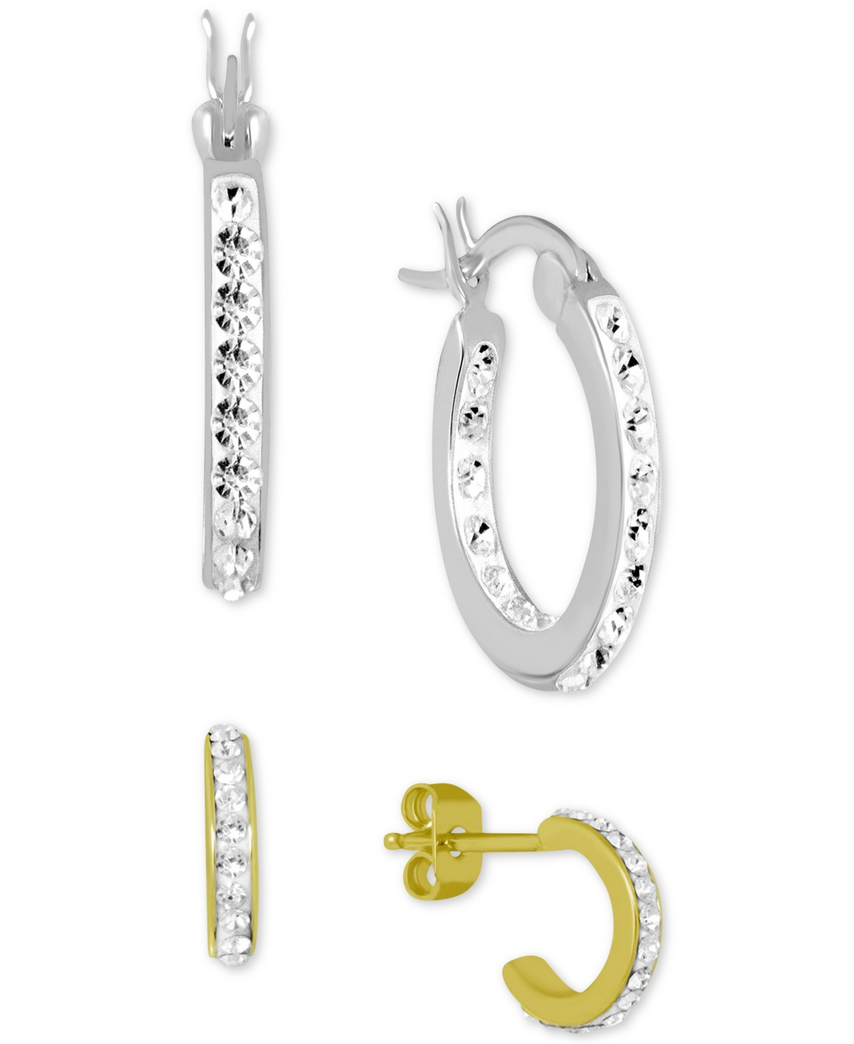 2-Pc. Set Crystal Hoop Earrings in Silver-Plate & Gold-Plate - Two Tone