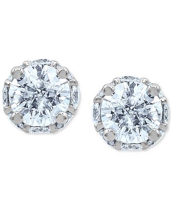 Macy's Diamond (1 ct. t.w.) Halo Stud Earrings in 14K White 