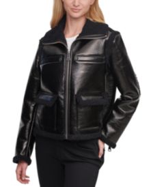 Faux-Leather Sherpa-Trim Jacket