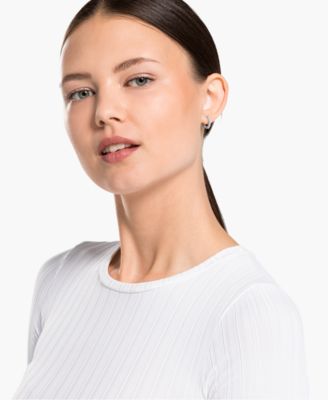 Silver-Tone Extra-Small Crystal Hoop Earrings, 0.50"