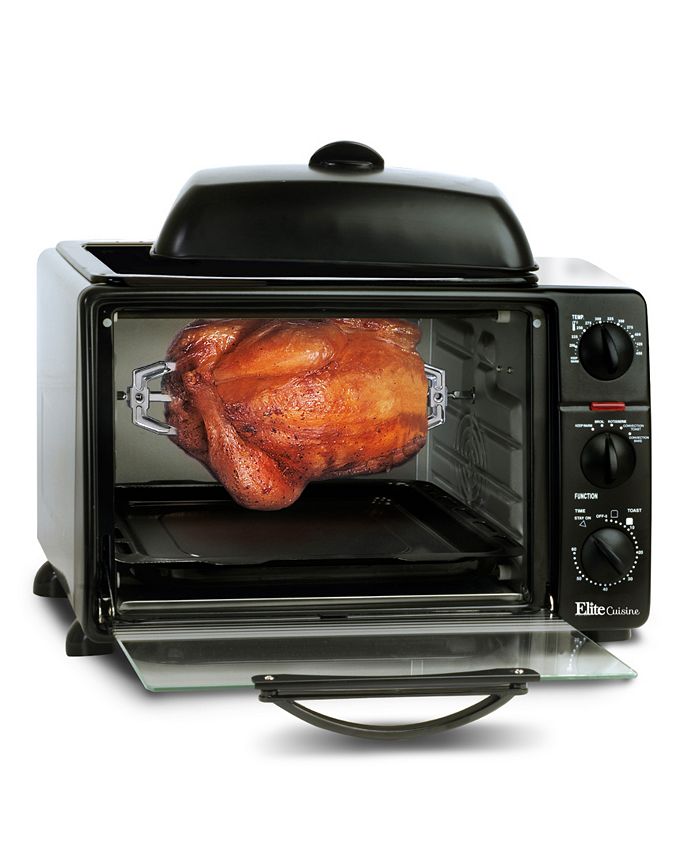 Elite Cuisine 0.8Cu. Ft. Multifunction Toaster Oven with Rotisserie & Grill/Griddle Oven Top