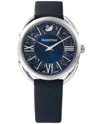 Swarovski - Women's Swiss Crystalline Glam Dark Blue Leather Strap Watch 35mm