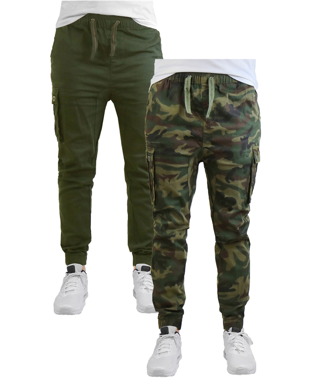 Men's Cotton Stretch Twill Cargo Joggers, Pack of 2 - Navy, Camouflage