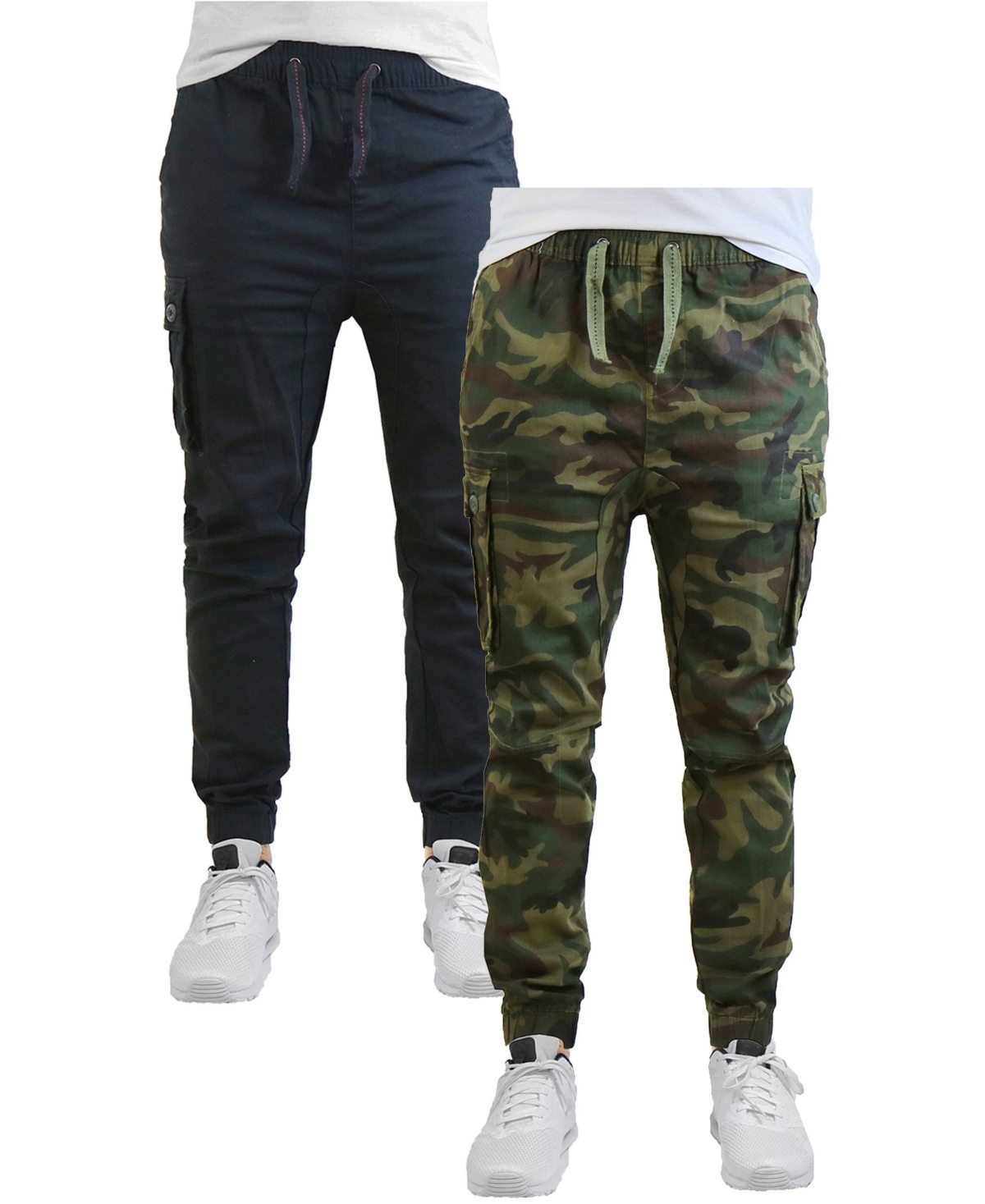 Galaxy By Harvic Men's Cotton Stretch Twill Cargo Joggers, Pack Of 2 In Black,camouflage