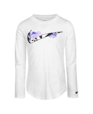 image of Nike Little Girls Long Sleeve Swoosh Logo Graphic T-shirt