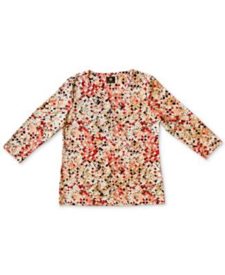 JM Collection Petite Printed Jacquard Top, Created for Macy's - Macy's