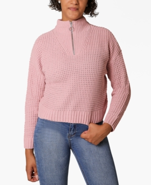 image of Ultra Flirt Juniors- Chenille Zip-Neck Sweater