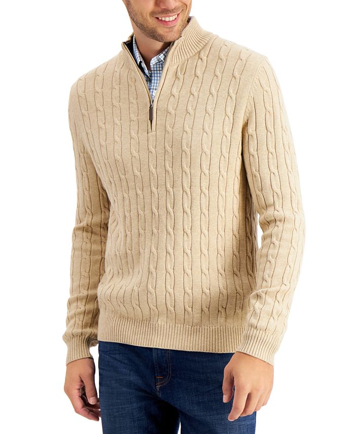 Men's Half Zip Ribbed Sweater Deep Water Blue