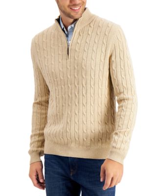 Club Room Men's Cable Knit Quarter-Zip Cotton Sweater, Created