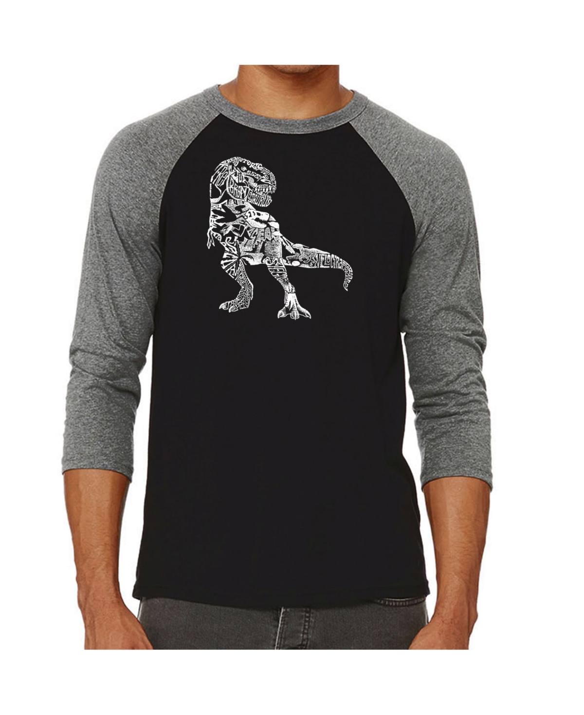 La Pop Art Dino Pics Men's Raglan Word Art T-shirt