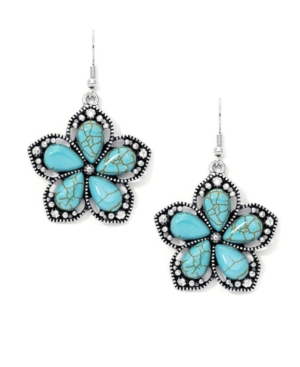 image of Macy-s Simulated Turquoise Fine Silver Plated Flower Wire Earrings