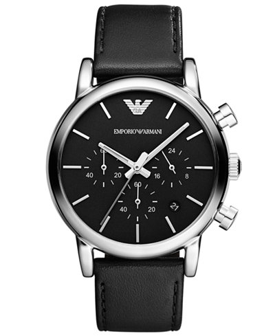 Emporio Armani Watch, Men's Chronograph Black Leather Strap 41mm AR1733