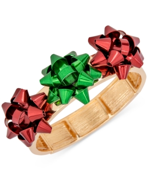 image of Holiday Lane Tri-Tone Triple Bow Stretch Bracelet, Created for Macy-s