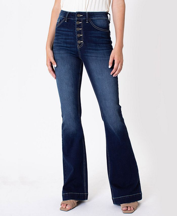 Kancan Women's High Rise Button-Fly Flare Jeans - Macy's