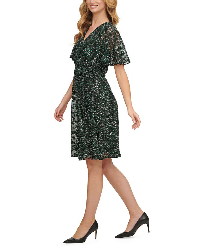 DKNY Printed Flutter-Sleeve Fit & Flare Dress - Macy's