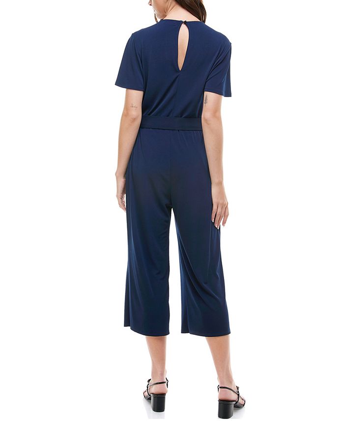 Monteau Petite Belted Cropped Jumpsuit - Macy's