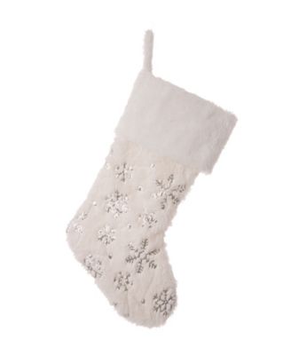 Glitzhome 21 in. H Polyester White Plush Stocking with Snowflake Christmas