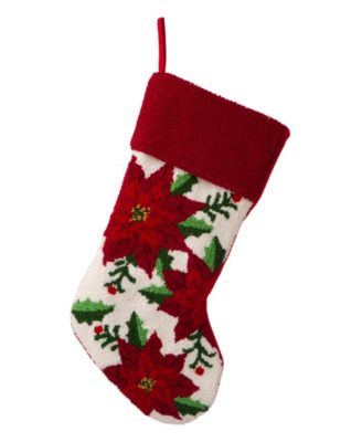 Glitzhome 21.00 in. H Acrylic/PolyesterPoinsettia Hooked Stocking