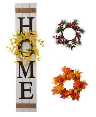 Wooden "Home" Floral Porch Sign, Set of 4