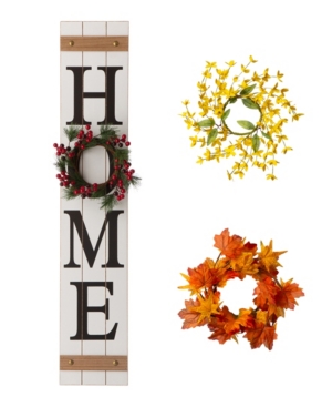 Glitzhome Wooden "home" Floral Porch Sign, Set Of 4 In Multi