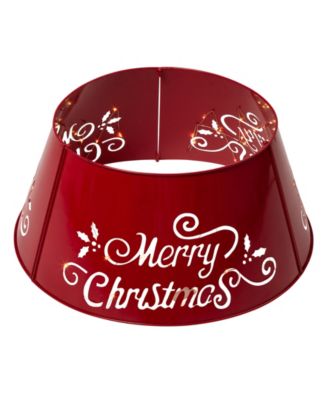 Glitzhome 26 in. Dia Merry Christmas Diecut Metal Tree Collar with Light String(KD)