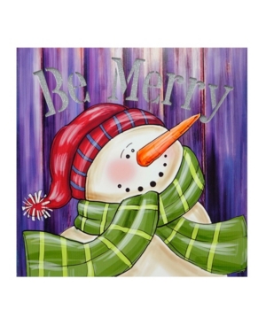 Northlight Led Lighted "be Merry" Smiling Snowman Christmas Canvas Wall Art In White