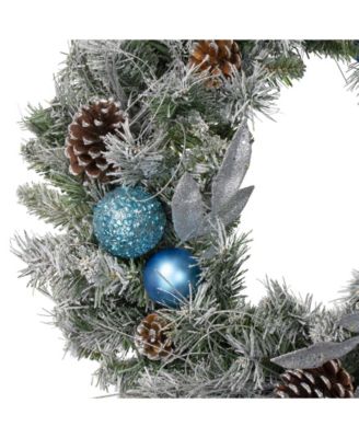 Flocked Pine with Ornaments Artificial Christmas Wreath-Unlit