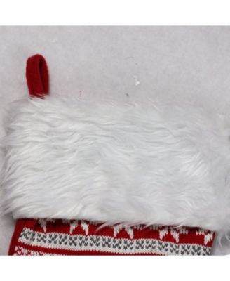 Tree Deer and Snowflake Knit Christmas Stocking with Faux Fur Cuff