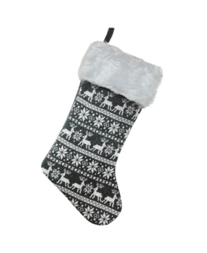 Northlight Reindeer And Snowflake Knit Christmas Stocking With Faux Fur Cuff In White