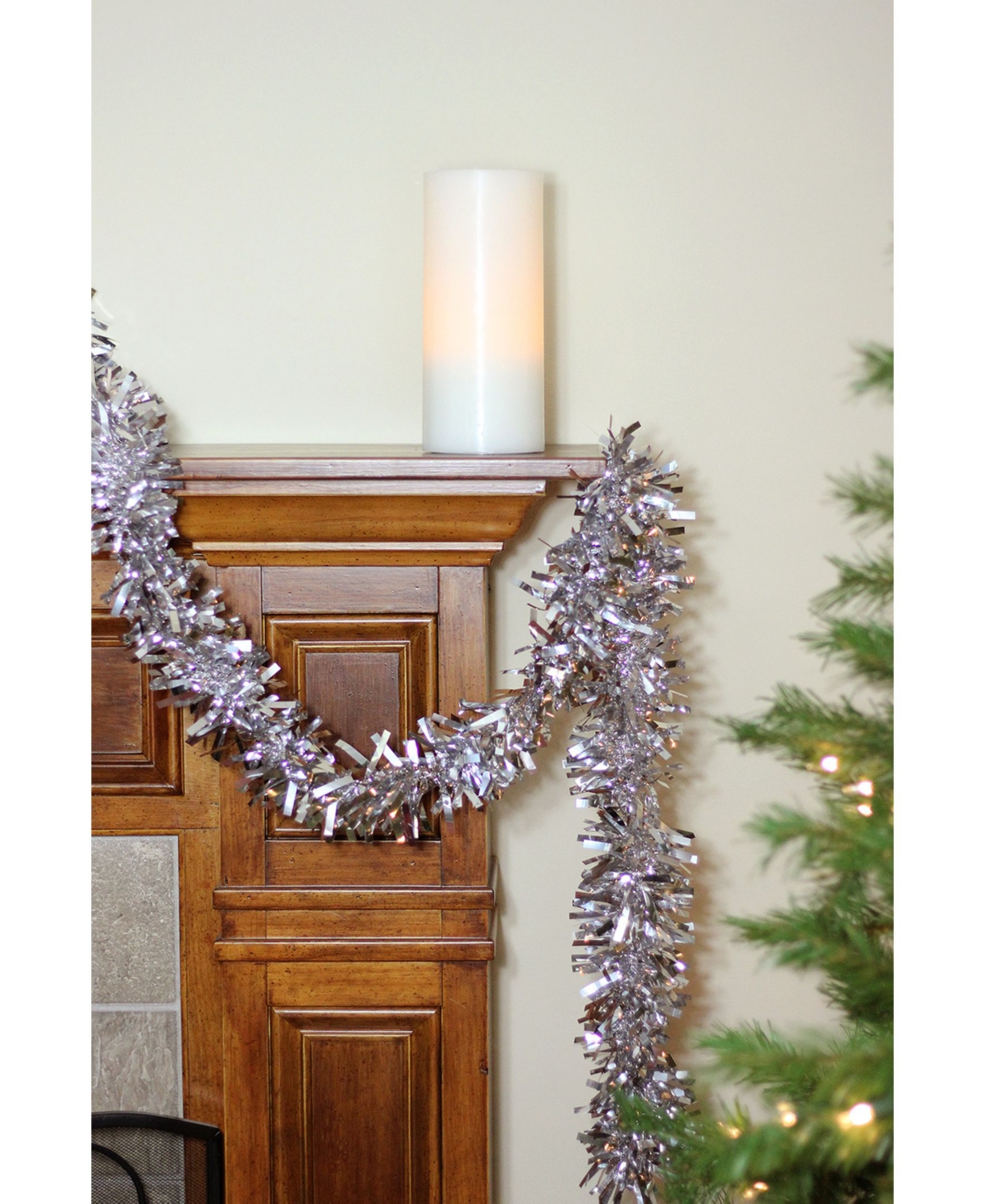 12' x 3 Silver and White Iridescent Tinsel Garland with Silver